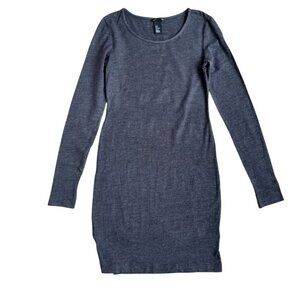 H&M Basic Dark Grey Ribbed Long Sleeve Bodycon Dress - Size S